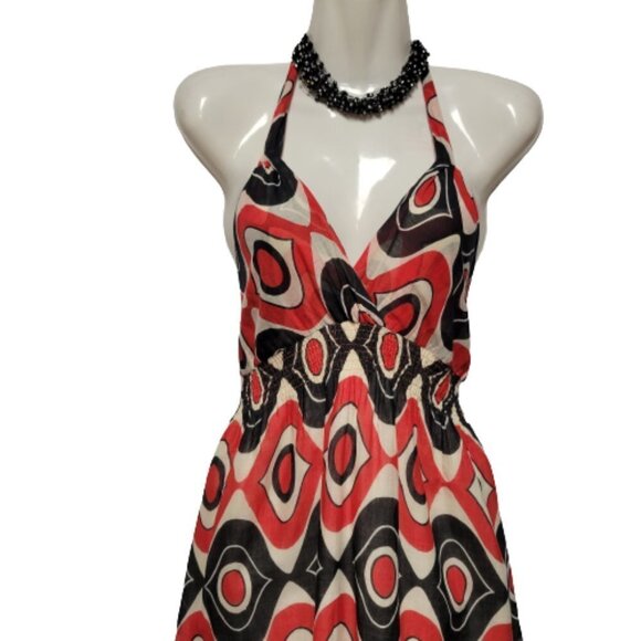 HALTER Tie Cotton Summer Midi Maxi Dress Size S/M - Picture 3 of 14